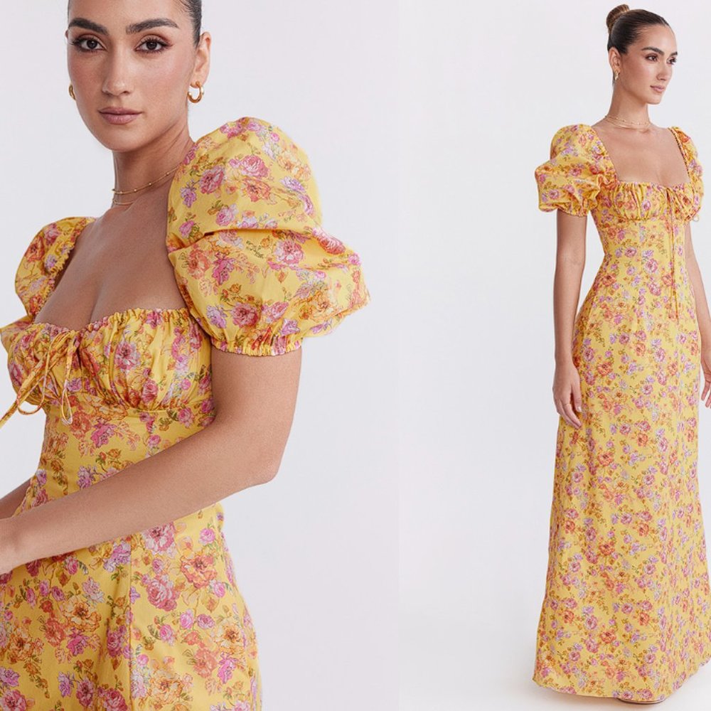 HOUSE OF CB 'Felizia' Butter Print Puff Sleeve Sundress NWT - Picture 8 of 10
